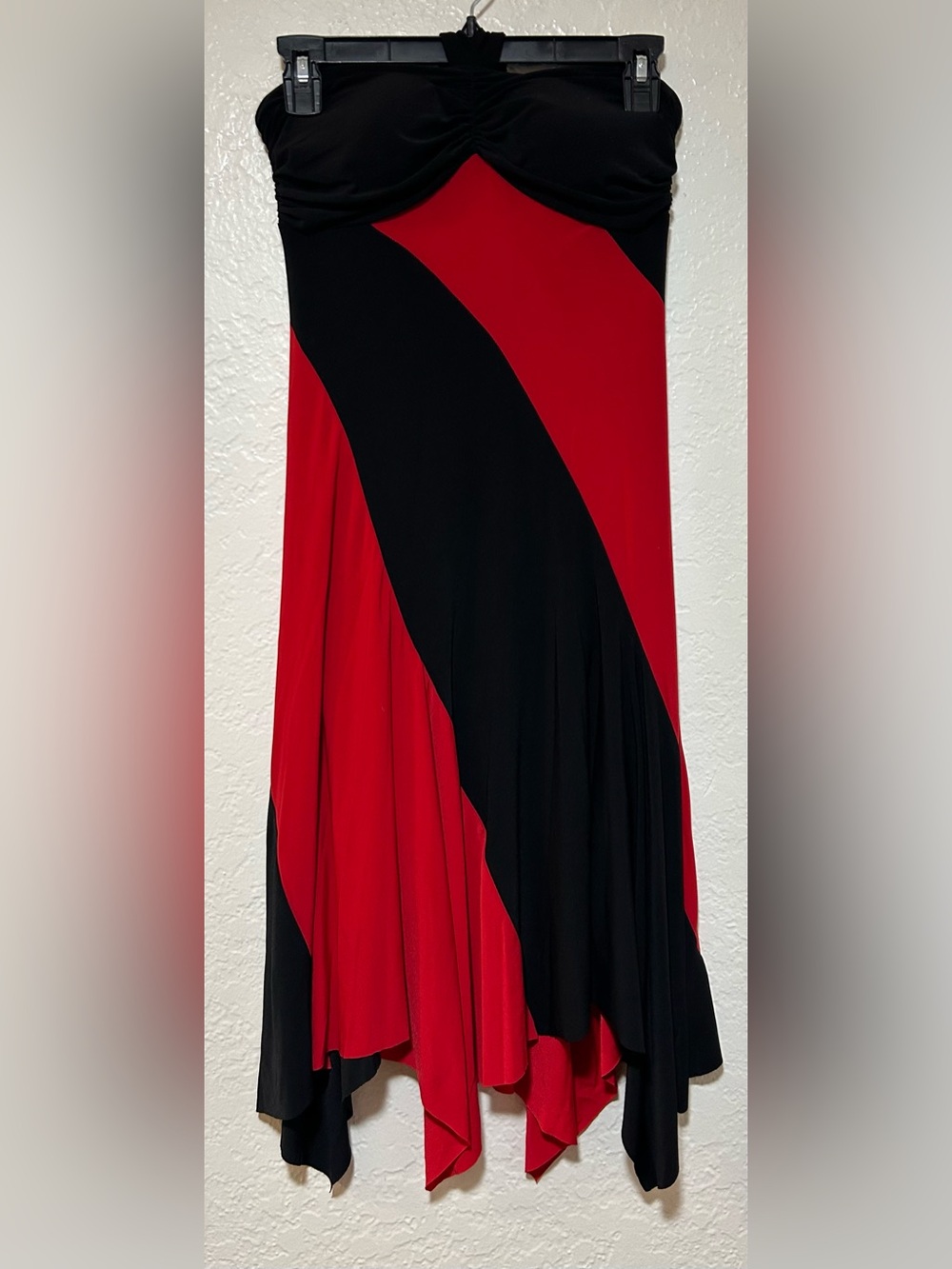 A.P.N.Y. Black & Red Colorblock Handkerchief Hem Halter Dress